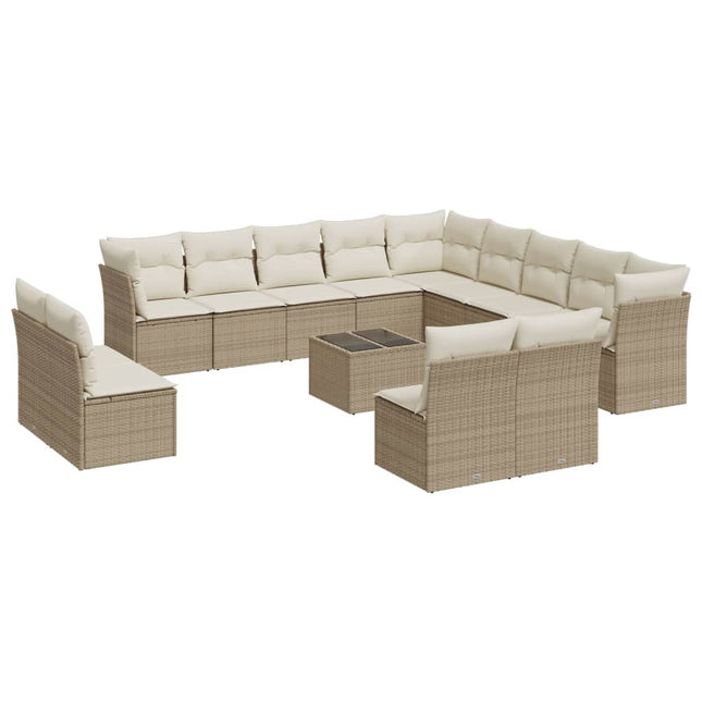 sofasæt til haven 14 dele med hynder polyrattan beige