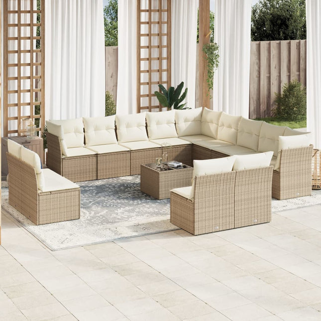 sofasæt til haven 14 dele med hynder polyrattan beige
