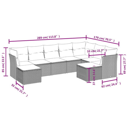 sofasæt til haven 9 dele med hynder polyrattan beige