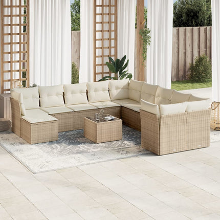 sofasæt til haven 12 dele med hynder polyrattan beige