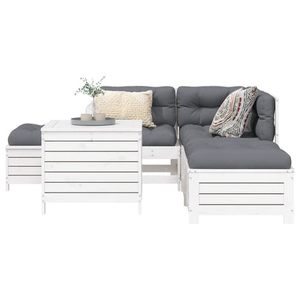 sofasæt til haven 6 dele massivt fyrretræ hvid