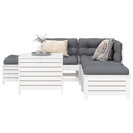 sofasæt til haven 6 dele massivt fyrretræ hvid