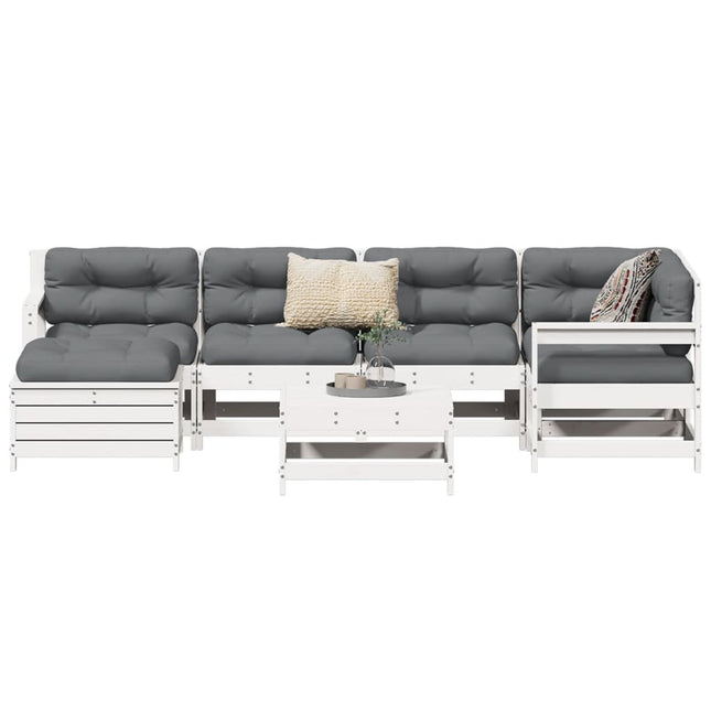 sofasæt til haven 7 dele massivt fyrretræ hvid