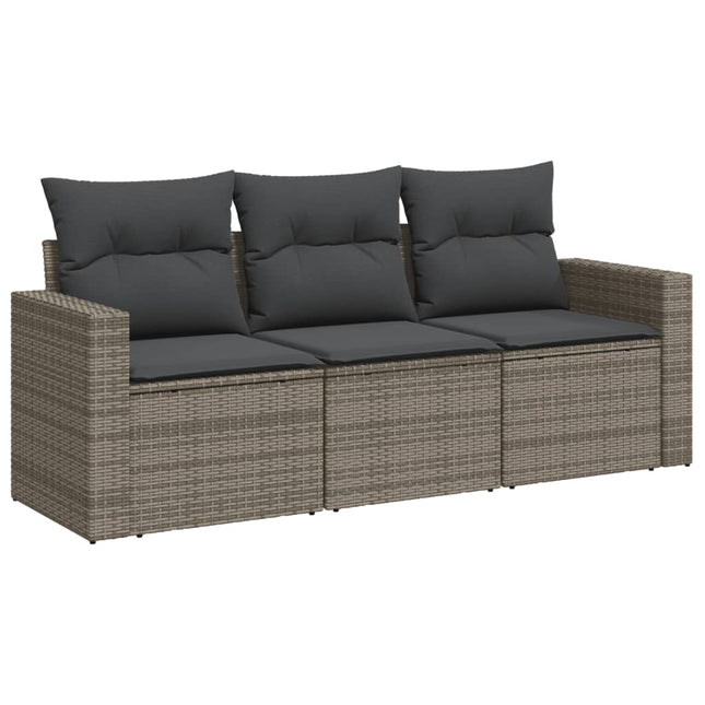 havesofasæt 3 dele med hynder polyrattan grå