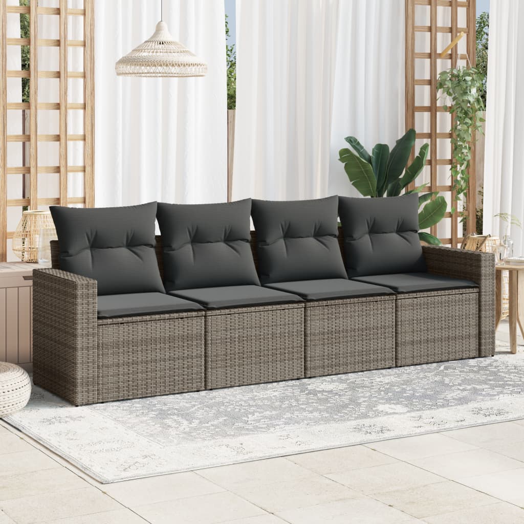 sofasæt til haven 4 dele med hynder polyrattan grå