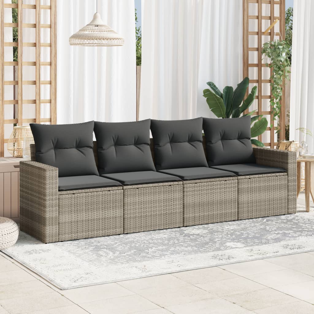 sofasæt til haven 4 dele med hynder polyrattan lysegrå
