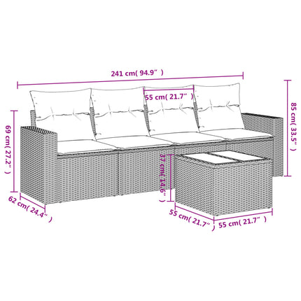 sofasæt til haven 5 dele med hynder polyrattan sort