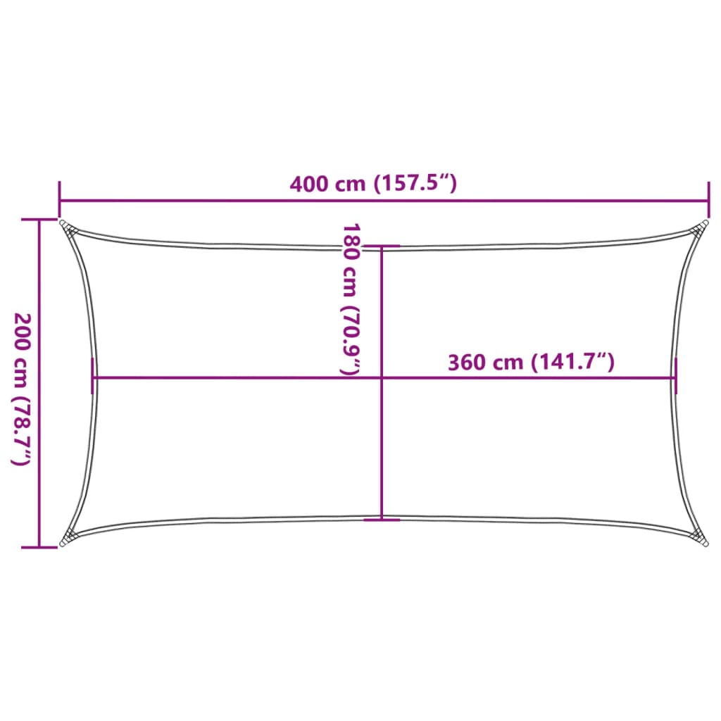 solsejl 2x4 m 160 g/m² HDPE rektangulær lysegrå
