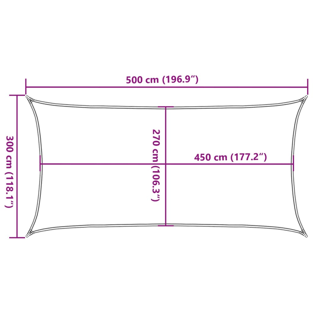 solsejl 3x5 m 160 g/m² HDPE rektangulær lysegrå