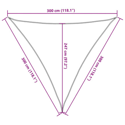 solsejl 3x3x3 m 160 g/m² trekantet HDPE lysegrå
