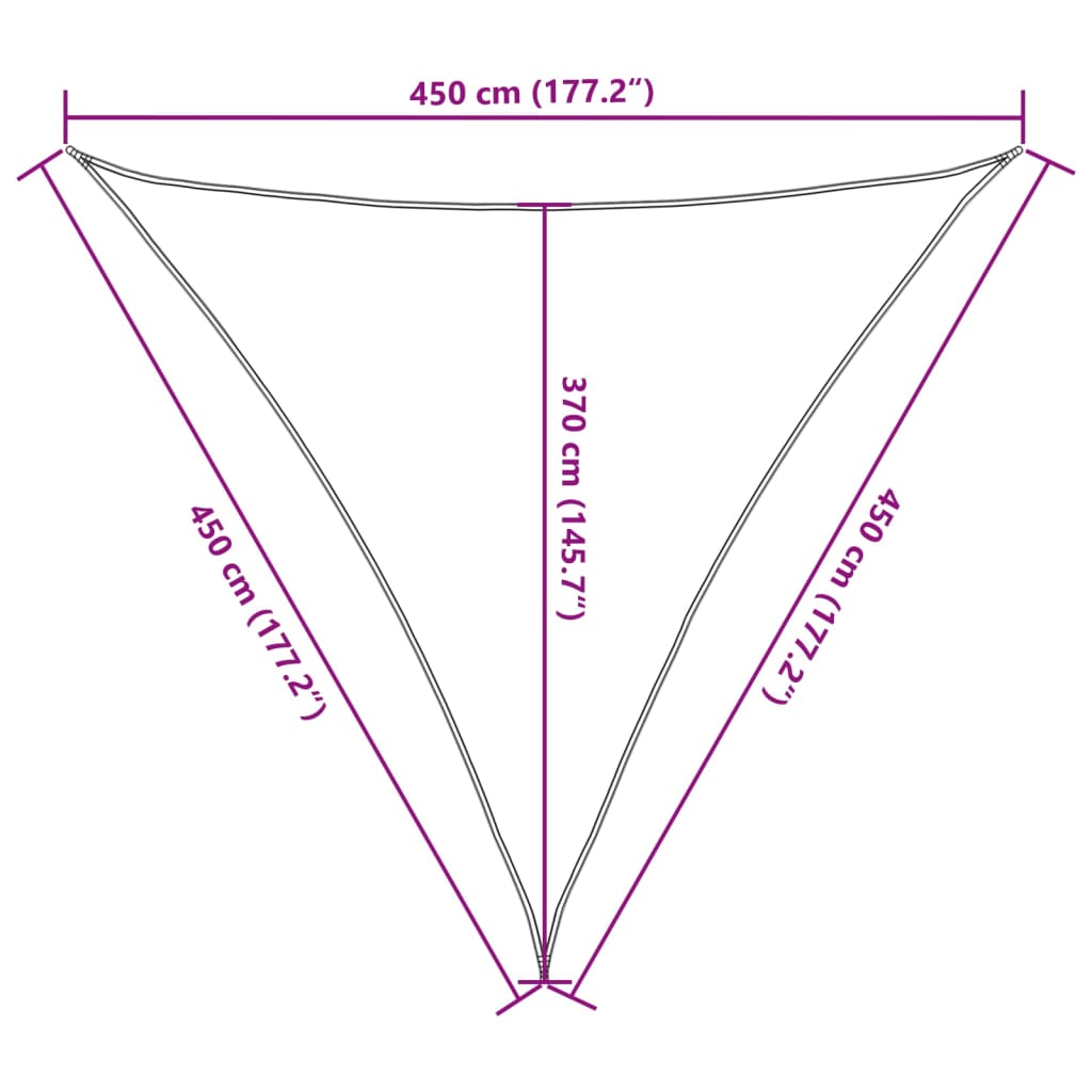 solsejl 4,5x4,5x4,5 m 160 g/m² trekantet HDPE lysegrå
