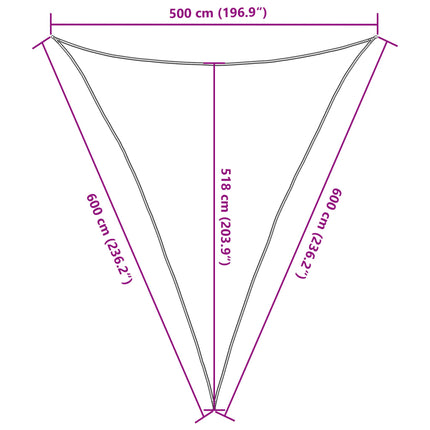 solsejl 5x6x6 m 160 g/m² trekantet HDPE lysegrå