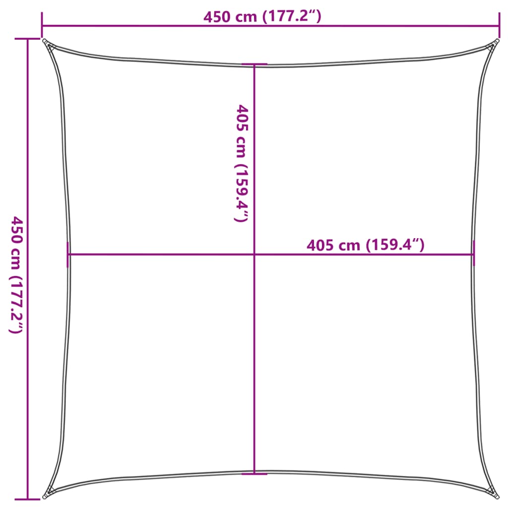solsejl 4,5x4,5 m 160 g/m² firkantet HDPE sandfarvet