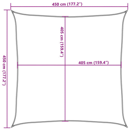 solsejl 4,5x4,5 m 160 g/m² firkantet HDPE sandfarvet