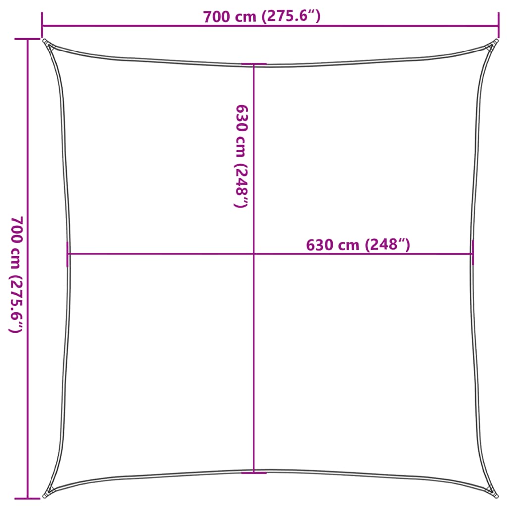 solsejl 7x7 m 160 g/m² firkantet HDPE sandfarvet