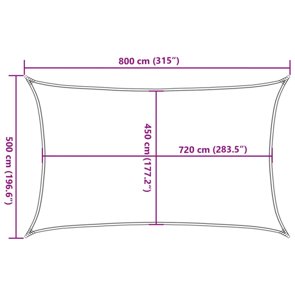 solsejl 5x8 m 160 g/m² HDPE rektangulær sandfarvet