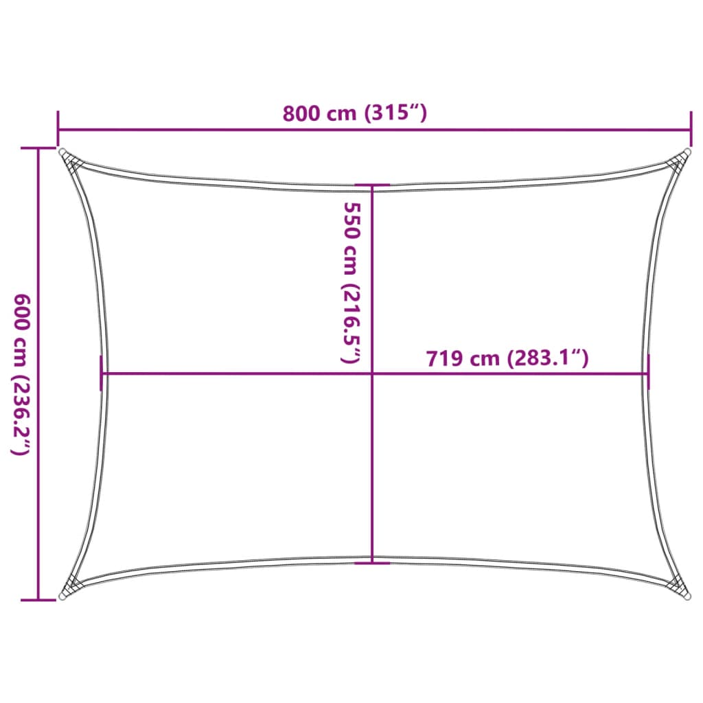 solsejl 6x8 m 160 g/m² HDPE rektangulær sandfarvet