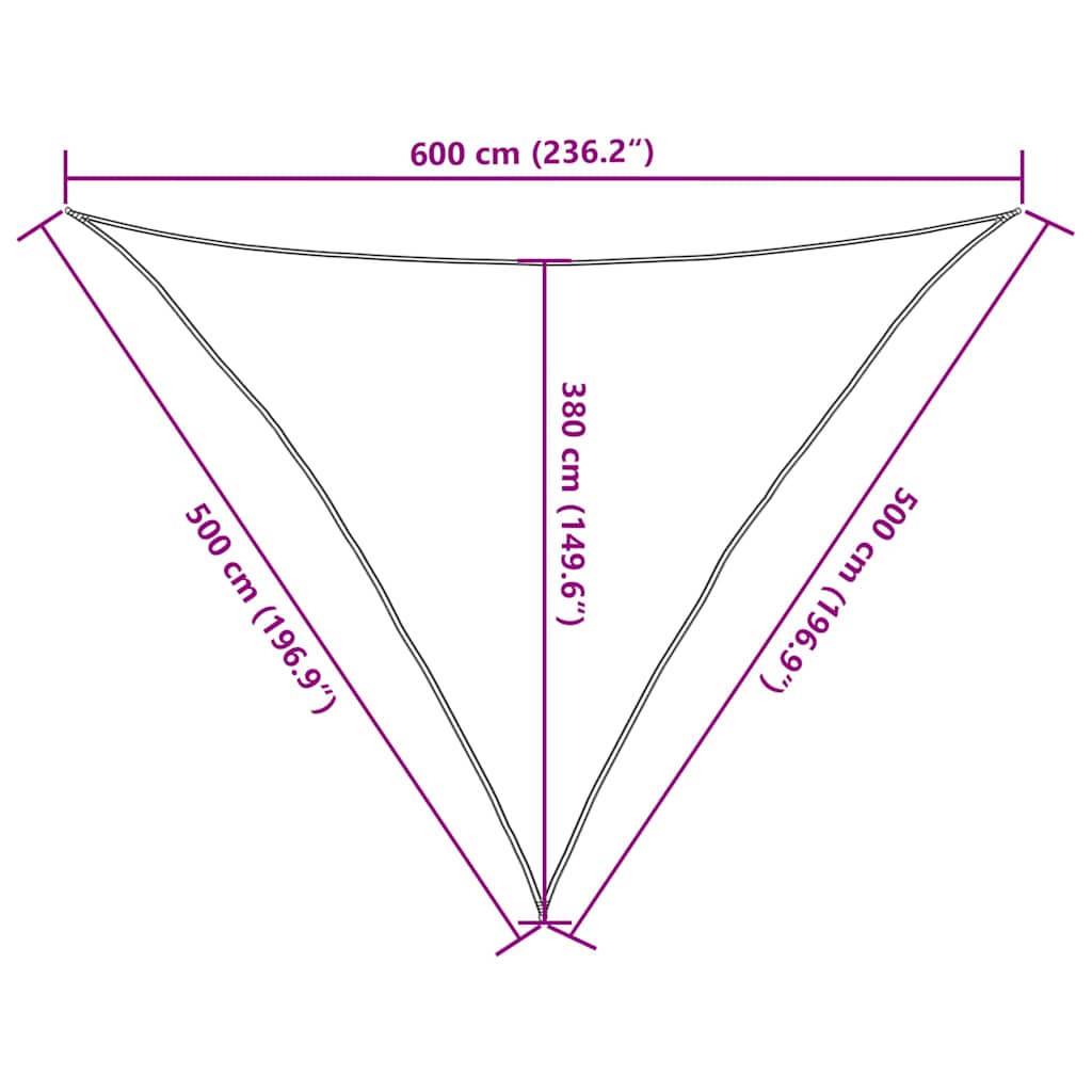 solsejl 5x5x6 m 160 g/m² trekantet HDPE sandfarvet