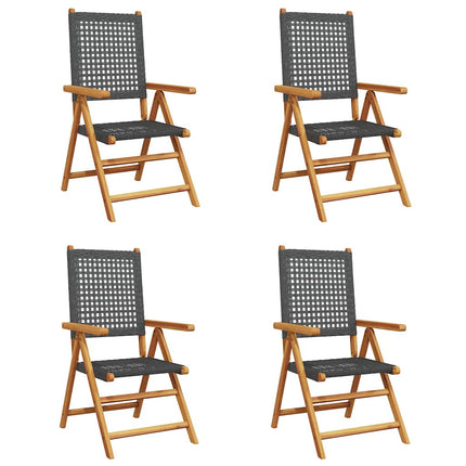 Klapstole med 4 lænefunktion i sort polyrattan og massivt træ