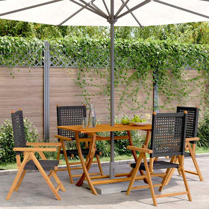 Klapstole med 4 lænefunktion i sort polyrattan og massivt træ