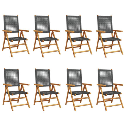 Klapstole med 8 lænefunktion i sort polyrattan og massivt træ