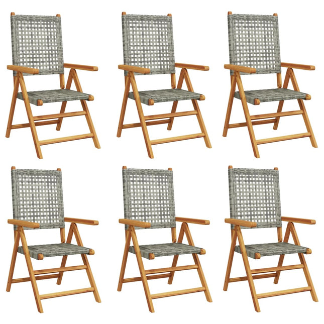 havestole 6 stk. med lænefunktion polyrattan grå