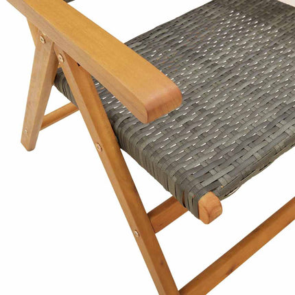 Klapstole med 8 lænestole i grå polyrattan og massivt træ