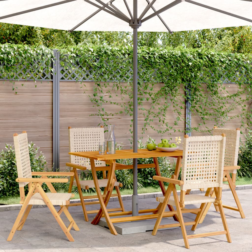 4 stk. foldbare lnestole i beige polyrattan og massivt tr