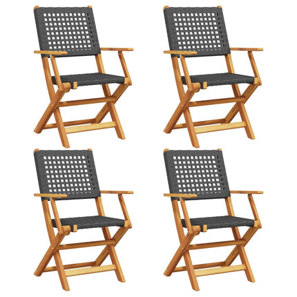 Klapstole 4 stk. sort polyrattan og massivt træ