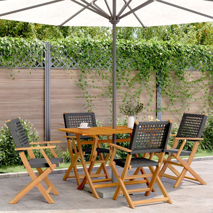 Klapstole 4 stk. sort polyrattan og massivt træ