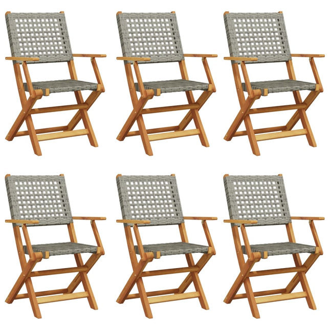 havestole 6 stk. foldbar polyrattan og massivt træ grå