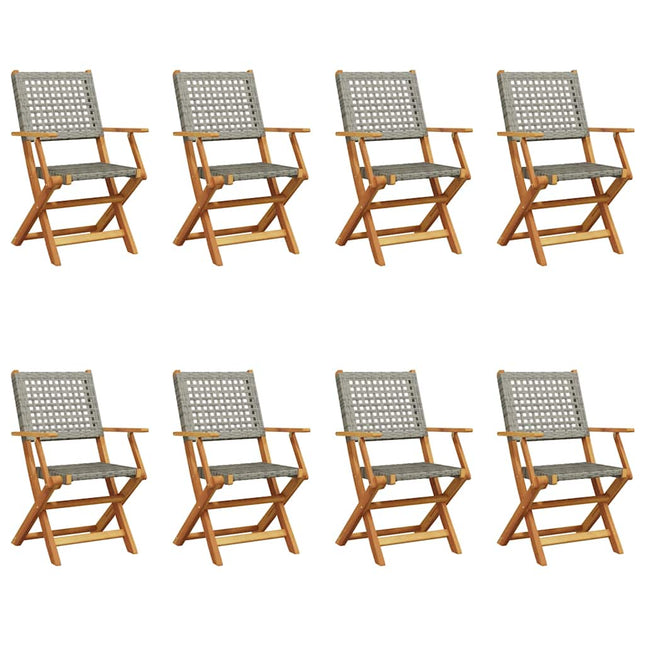 havestole 8 stk. foldbar polyrattan og massivt træ grå