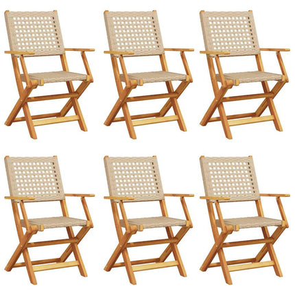 Klapstole 6 stk. beige polyrattan og massivt træ