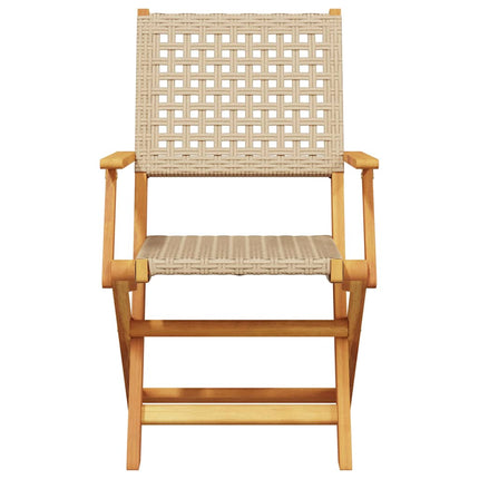 Klapstole 6 stk. beige polyrattan og massivt træ