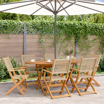 Klapstole 6 stk. beige polyrattan og massivt træ