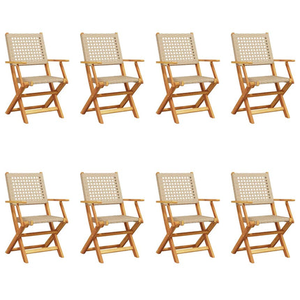 Klapstole 8 stk. beige polyrattan og massivt træ