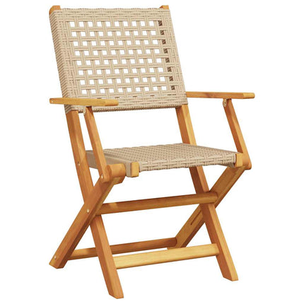 Klapstole 8 stk. beige polyrattan og massivt træ