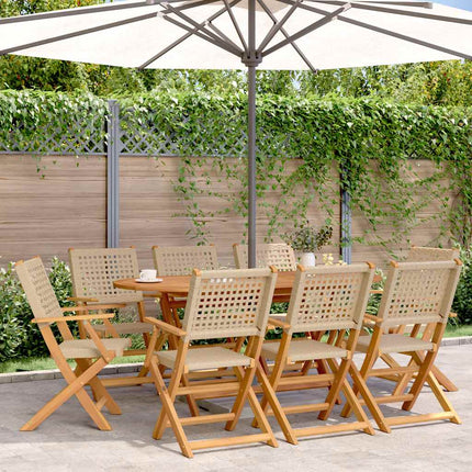 Klapstole 8 stk. beige polyrattan og massivt træ
