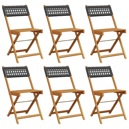 Klapstole 6 stk. sort polyrattan og massivt træ