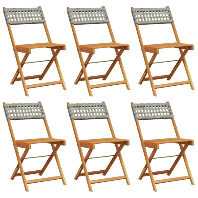havestole 6 stk. foldbar polyrattan og massivt træ grå