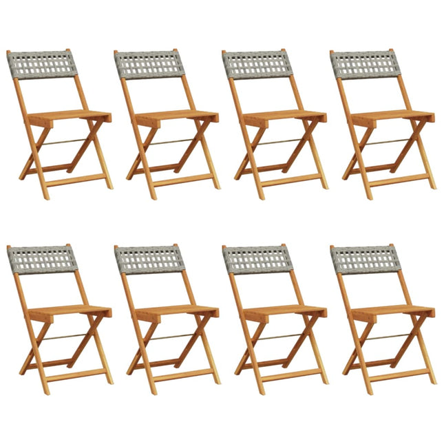 havestole 8 stk. foldbar polyrattan og massivt træ grå