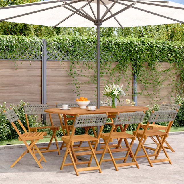 havestole 8 stk. foldbar polyrattan og massivt træ grå