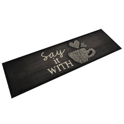 køkkentæppe 45x150 cm kaffekop-design vaskbart velour sort