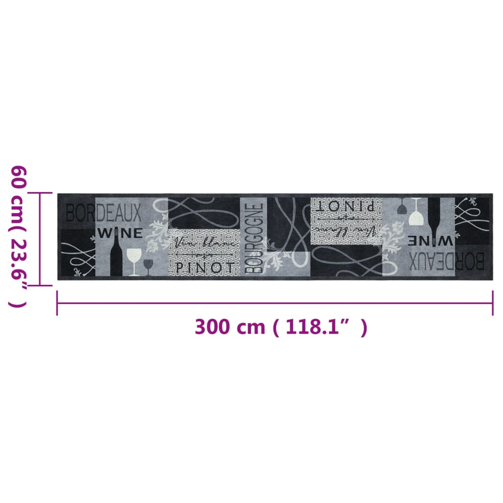 køkkentæppe 60x300 cm vindesign vaskbart velour grå