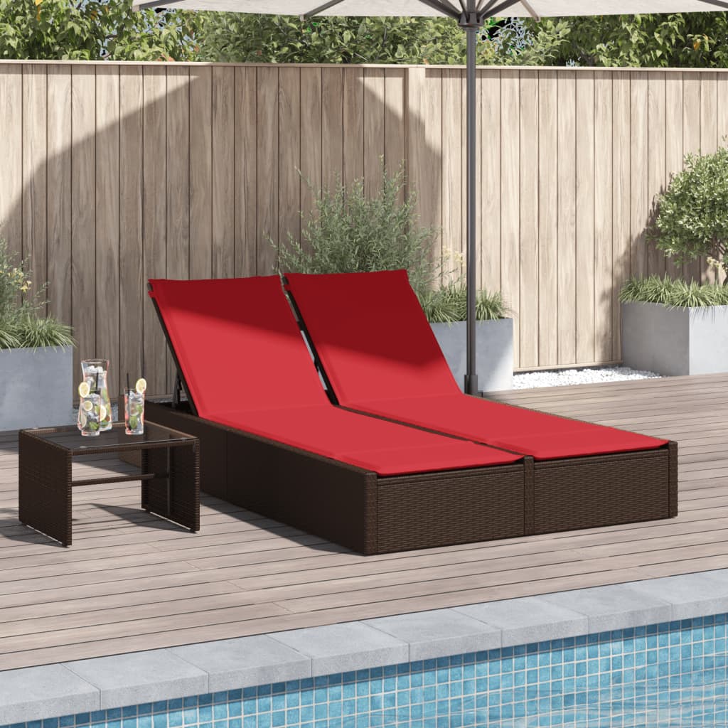 dobbelt liggestol med hynder brun polyrattan billede