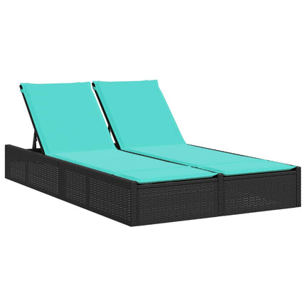 dobbelt liggestol med hynder sort polyrattan