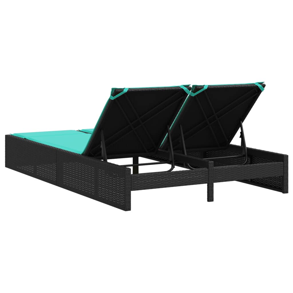 dobbelt liggestol med hynder sort polyrattan