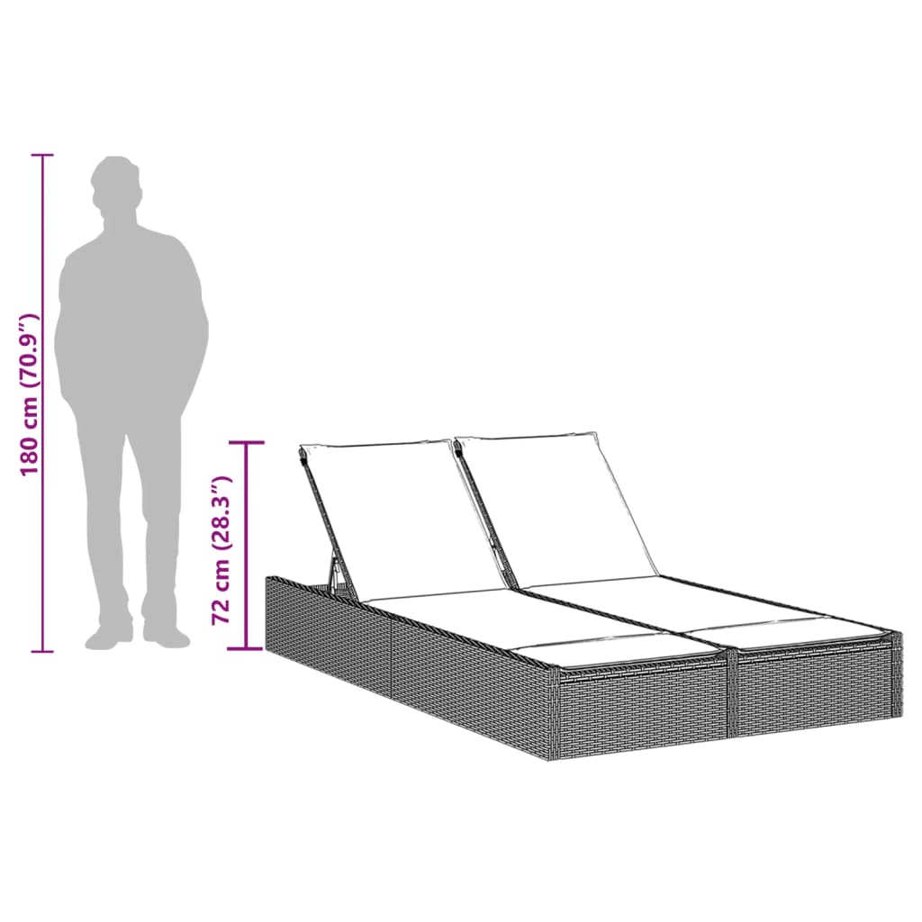 dobbelt liggestol med hynder sort polyrattan
