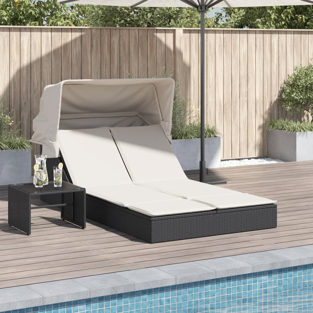 solseng med baldakin og hynder polyrattan sort