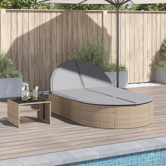 solseng med hynder polyrattan beige